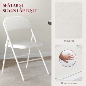 HOMCOM Set de 2 Scaune Pliabile, Scaune Moderne cu Perne din Poliester pentru Acasă și Birou, 45x46x78 cm, Alb | Aosom Romania