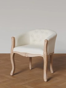 Fotoliu shabby chic crem din bumbac cu structură din lemn de cauciuc, „Valbonne”