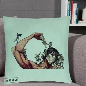 Perna Personalizata Attack on Titan Eren Titan Grup, 40x40 cm, Verde Menta, Husa Detasabila, Perna Inclusa, BEKZ®