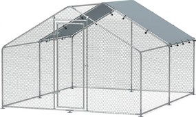PawHut Coteț pentru Găini din Metal cu Copertină Impermeabilă și Rezistentă la UV, 3x3,4x1,9 m, Argintiu | Aosom Romania