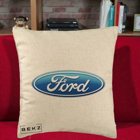Perna Personalizata cu emblema Ford, 40x40 cm, Bej, Husa Detasabila, Perna Inclusa, BEKZ®