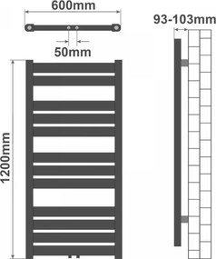 AQUAMARIN Radiator vertical pentru baie, 1200 x 600 mm