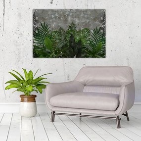 Tablou - Zid de beton cu plante (90x60 cm)
