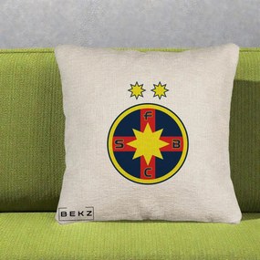 Perna Personalizata FCSB Fotbal Club Steaua Bucuresti, 40x40 cm, Bej Canapea, Husa Detasabila, Perna Inclusa, BEKZ®
