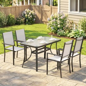 Outsunny Set de Prânz Grădină cu Orificiu pentru Umbrelă, Masă, Scaune pentru 4, Gri Deschis | Aosom Romania