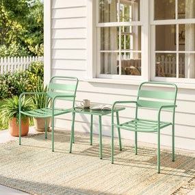 Outsunny Set bistro de grădină 3 piese - masă cu blat din sticlă securizată și 2 scaune cu șipci, cadru din oțel galvanizat, verde | Aosom Romania