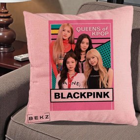 Perna Personalizata BLACKPINK Queens of Kpop, 40x40 cm, Roz, Husa Detasabila, Perna Inclusa, BEKZ®