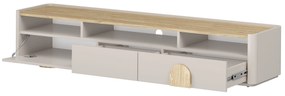 Comodă TV Amilio 200 cm cu sertare - cashmere / stejar uleiat / mânere stejar deschis