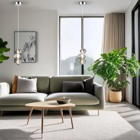 Pendul LED BOLLA cu cablu, 12W/230V, Ø 16 cm, crom lucios/gri fumuriu