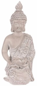 Decorațiune Statuie Buddha îngenuncheat, gri,poliresină , 25 x 24 x 57 cm