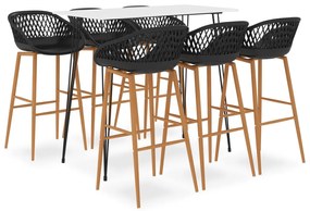 vidaXL Set mobilier de bar, 7 piese, alb și negru