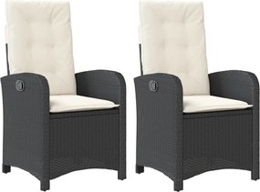 vidaXL Scaune de grădină rabatabile cu perne, 2 buc., negru, poliratan