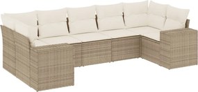 vidaXL Set canapele de grădină, 7 piese, cu perne, bej, poliratan
