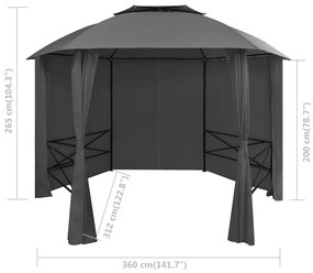 Marchiza pavilion de gradina cu perdele, 360x265 cm, hexagonal Antracit