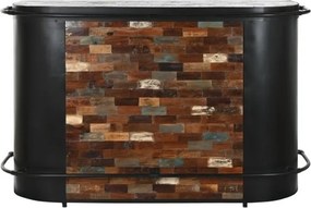 Bar insulă vintage din metal și lemn, negru și multicolor, cu bară pentru picioare, 3 rafturi și 2 sertare, 106 x 165 x 60 cm, „Barme”