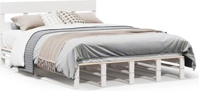 vidaXL Cadru de pat fără saltea, alb, 135x190 cm, lemn masiv de pin