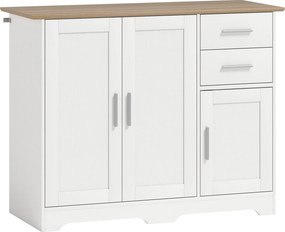HOMCOM Comodă Modernă din Lemn cu 2 Sertare și 2 Dulapuri, 100x40x78 cm, Alb și Culoare Lemn | Aosom Romania