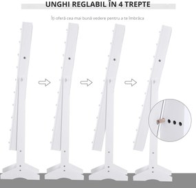 HOMCOM Dulap pentru Bijuterii cu Oglindă și LED-uri, Spațiu Amplu de Depozitare, 40x37x146 cm, Alb | Aosom Romania