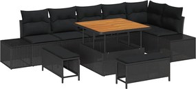 vidaXL Set de canapele pentru grădină cu pernă 9 pcs Negru poliratan