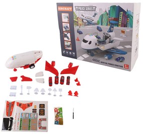 Avion de transport pentru pompieri cu 4 mașini de pompieri, accesorii, efecte luminoase și sonore