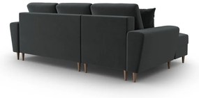 Colțar gri închis extensibil, cu spațiu de depozitare cu tapițerie din catifea (cu colț pe partea stângă, cu șezlong) Kyoto – Cosmopolitan Design