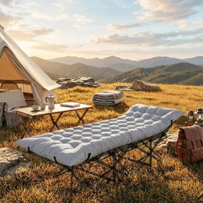 Outsunny Saltea de camping pliabilă 8 cm cu husă antiderapantă și chingi pentru camping 200 x 80 cm Gri deschis | Aosom Romania