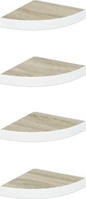 vidaXL Rafturi de perete de colț 4 buc. stejar și alb 25x25x3,8cm MDF