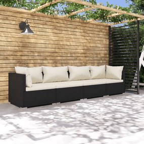 3101423 vidaXL Set mobilier de grădină cu perne, 4 piese, negru, poliratan