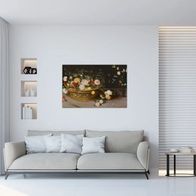 Tablou - Jan Brueghel the Elder, Flowers in a Basket and a Vase, reproducere (90x60 cm)