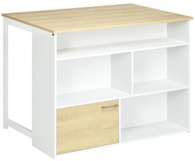 HOMCOM Masă de Bar Extensibilă Modernă din MDF, 4 Rafturi, Dulapior, Picioare Antiderapante, 116x79.5x91cm, Alb/Lemn | Aosom Romania