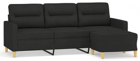 3153425 vidaXL Canapea cu 3 locuri cu taburet, negru, 180 cm, material textil