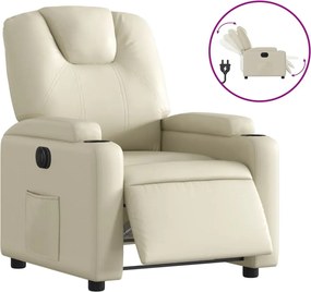 vidaXL Fotoliu rabatabil electric, crem, piele ecologică
