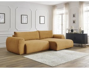 Colțar galben muștar extensibil cu tapițerie din catifea reiată (cu colț pe partea dreaptă) Lucien – Bobochic Paris