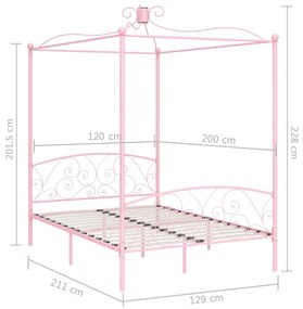 Cadru de pat cu baldachin, roz, 120 x 200 cm, metal Roz, 120 x 200 cm