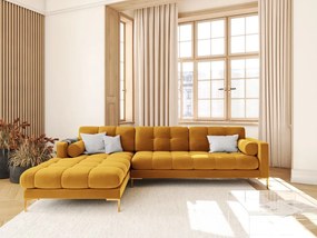 Colțar tapițat Bali, Galben/5 locuri/picioare gold/partea stângă/ L293 x l185 x h75