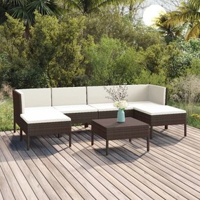 Set mobilier de gradina cu perne, 7 piese, maro, poliratan