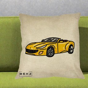 Perna Personalizata Masina Cabriolet Galbena Grafic, 40x40 cm, Crem, Husa Detasabila, Perna Inclusa, BEKZ®