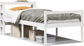 vidaXL Cadru de pat senior cu tăblie, 90x200 cm, alb, lemn masiv pin