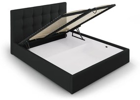 Pat matrimonial 180x200 cm negru tapițat cu spațiu de depozitare cu somieră Nerin – Mazzini Beds