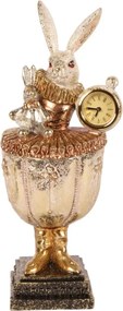 Cutie decorativă din polirășină, multicolor, iepure cu ceas, 35,5 x 14,5 x 13 cm, „Lièvre”