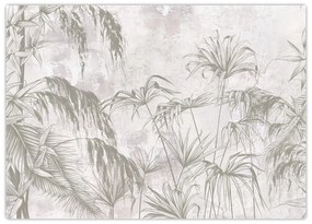 Tablou pe sticlă - Plante tropicale pe perete gri (70x50 cm)