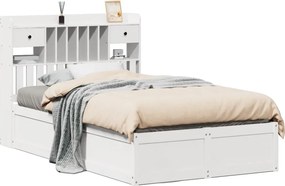 vidaXL Cadru de pat fără saltea, alb, 135x190 cm, lemn masiv de pin
