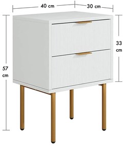 NOA34 - Set 2 Noptiere albe 40 cm, cu 2 sertare, dormitor - Alb-Auriu