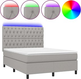 vidaXL Pat cu arcuri, saltea și LED, gri deschis, 140x200 cm, textil