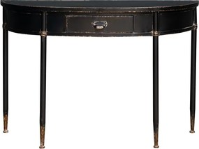 Consolă hol vintage din metal, negru, cu blat semicerc, sertar și mâner cu ramă pentru etichetă, 80 x 120 x 44 cm, „Agathe”