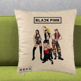 Perna Personalizata K-pop BLACKPINK Fotografie de Grup, 40x40 cm, Bej, Husa Detasabila, Perna Inclusa, BEKZ®