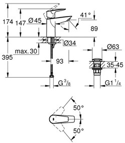 GROHE START EDGE 24199001 - Baterie pentru lavoar DN 15, crom lucios