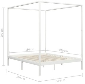 Cadru pat cu baldachin, alb, 180 x 200 cm, lemn masiv de pin Alb, 180 x 200 cm