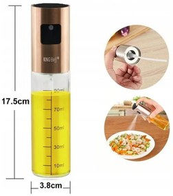 Flacon spray pentru ulei sau otet Kinghoff KH 1722, Sticla, 100 ml, 18х4 cm, Transparent/Auriu