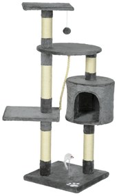 PawHut Rascador pentru Pisici Înălțime 116 cm Copac pentru Pisici cu Stâlpi de Sisal Peșteră Platforme și Jucării Gri închis | Aosom Romania